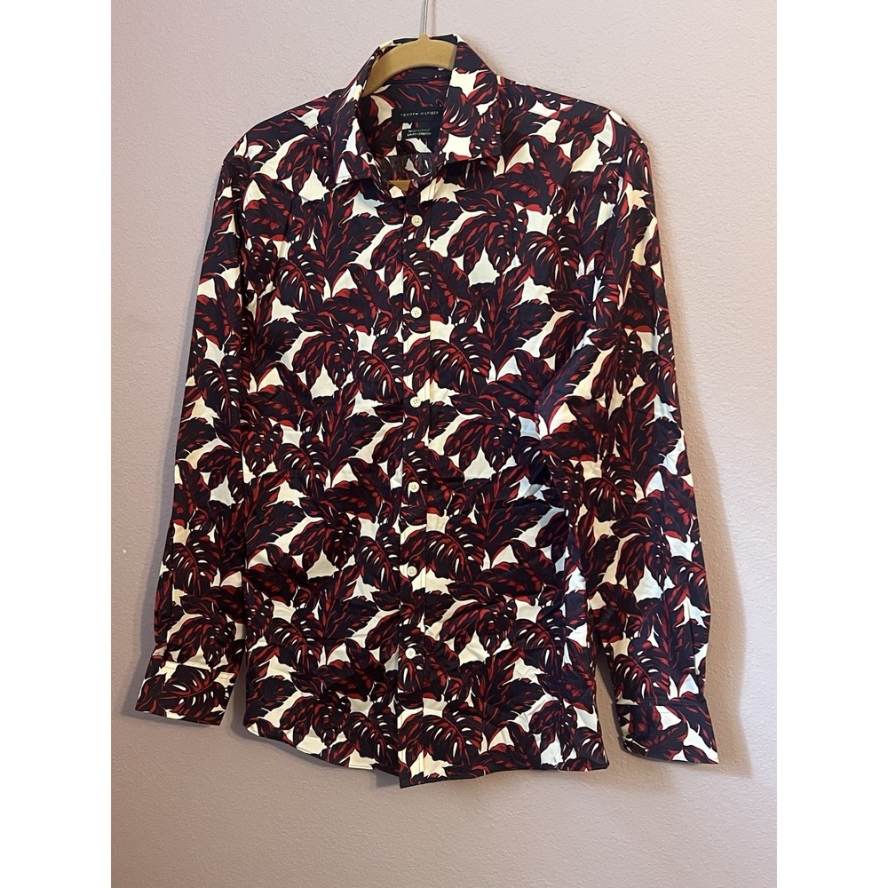 Men's Tommy Hilfiger Red Blue Tropical Print Button Down Shirt Supima Medium
